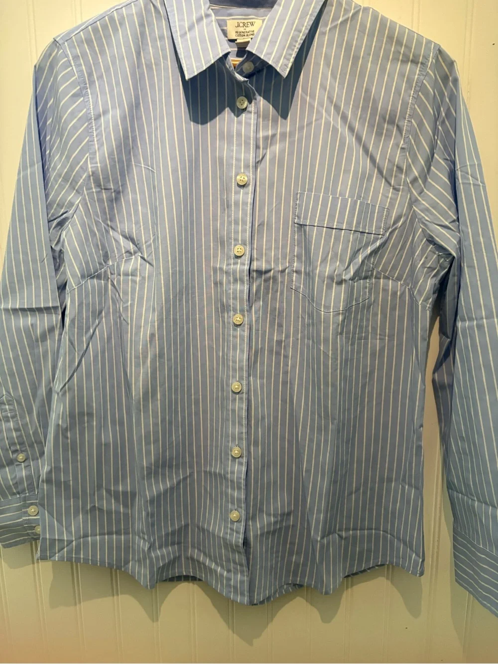 J.CREW LP Regenerative cotton blend Blue/White Striped Button-Down Shirt NWOT - Picture 3 of 7
